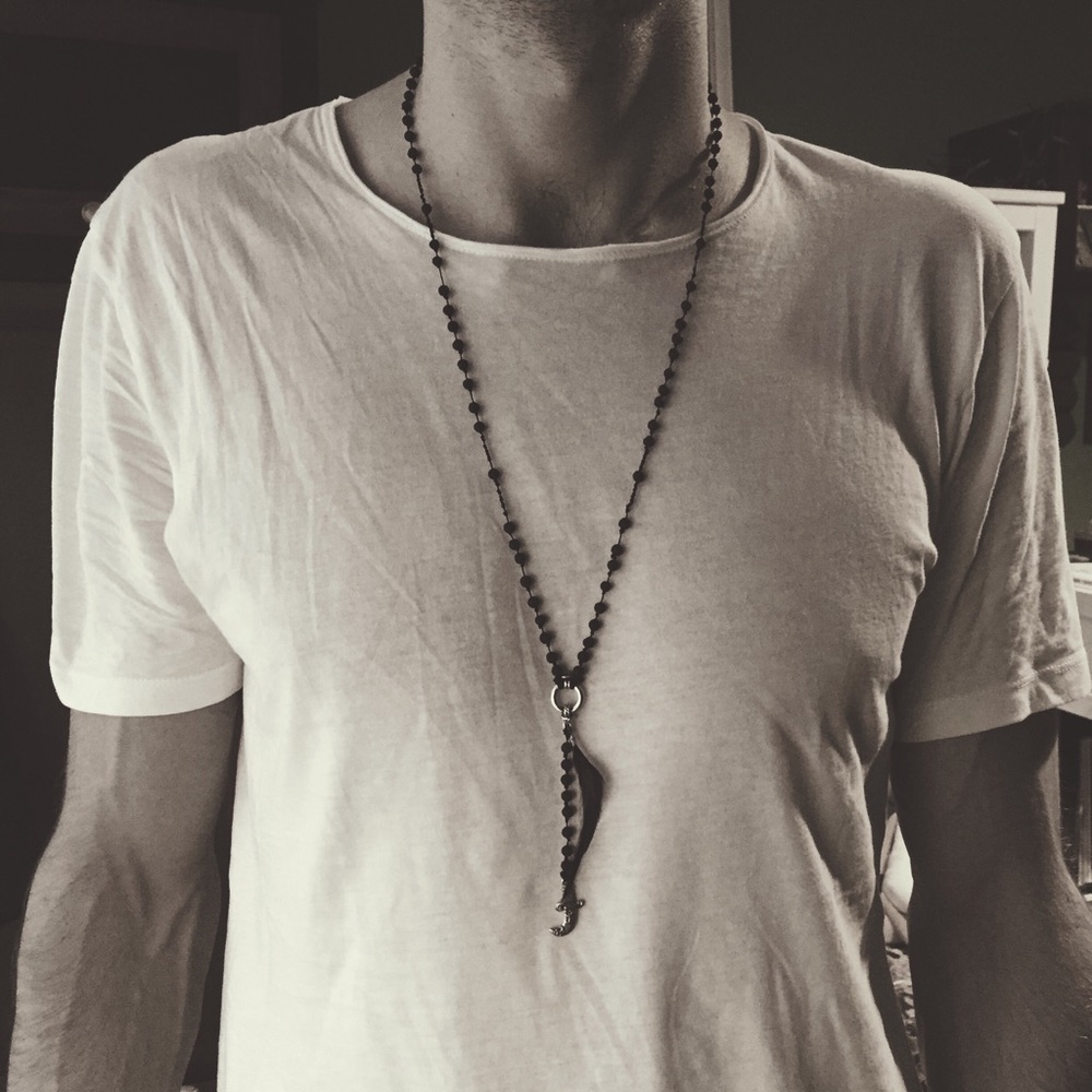 Tata Black Lava Rock Knotted Feather Necklace