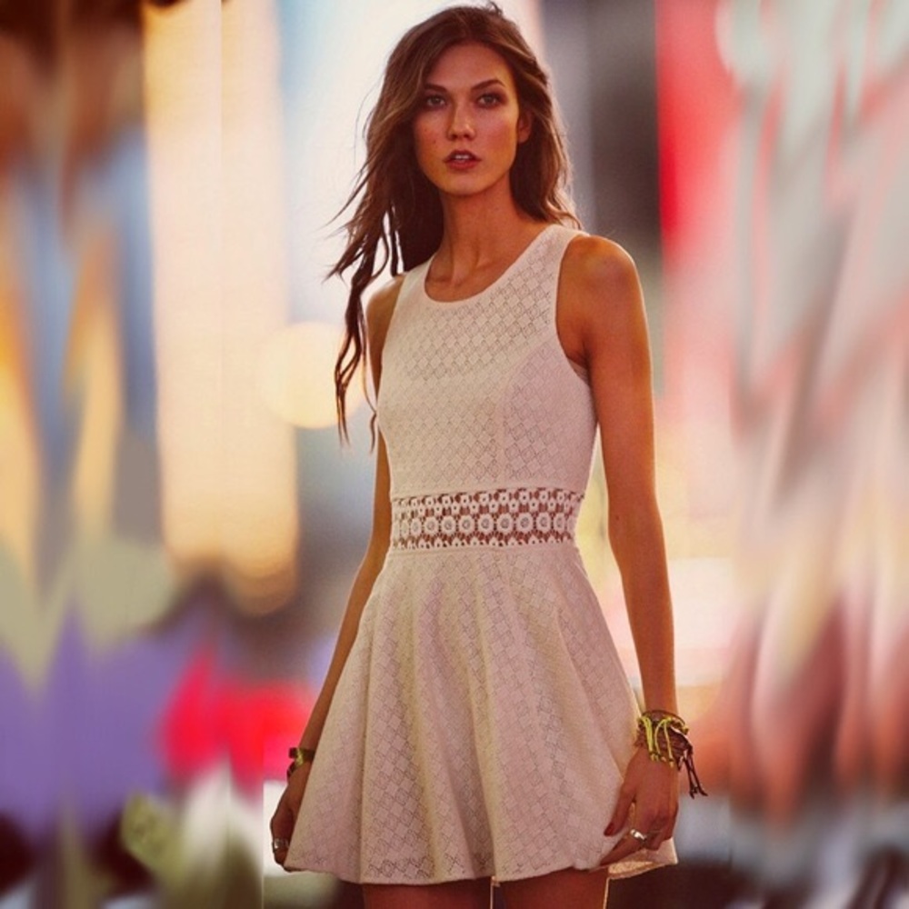 {Free People} White Lace See-Through Waist Dress