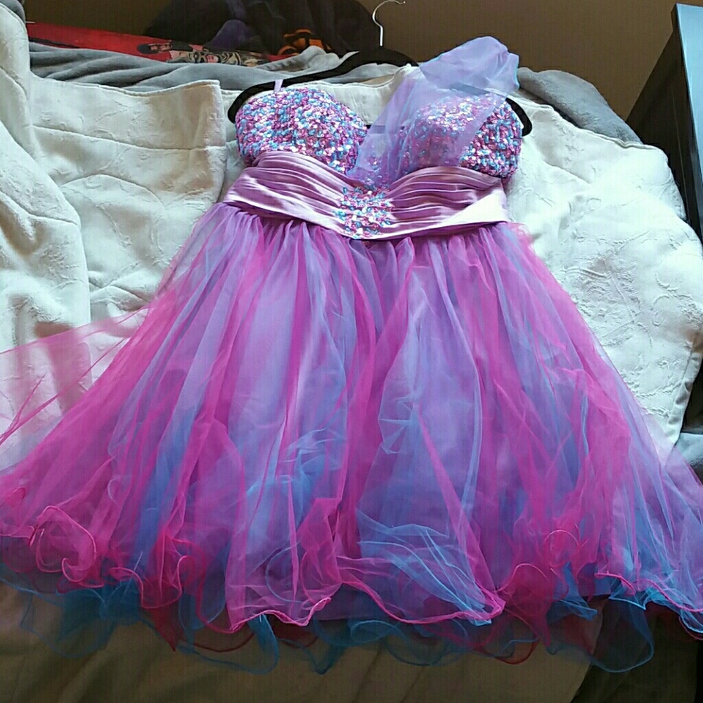 Pink purple short prom homecoming dress sequin