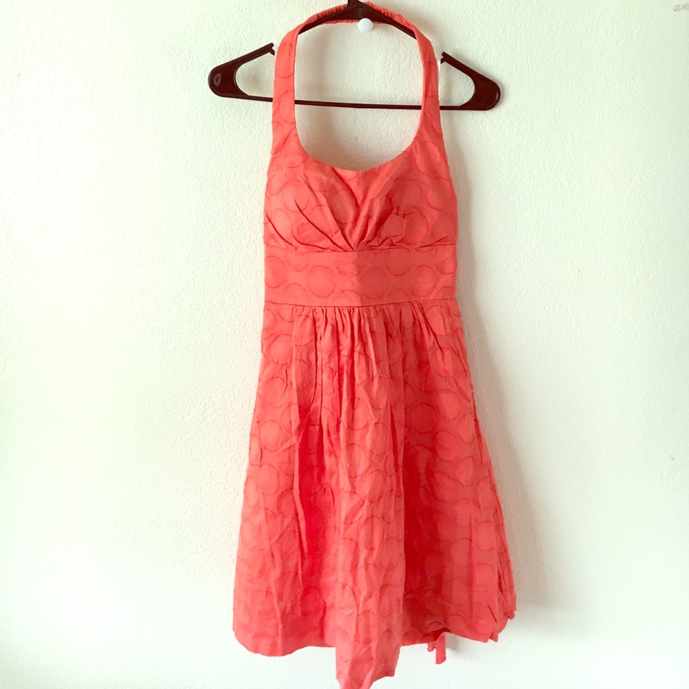 Coral halter top tie back dress