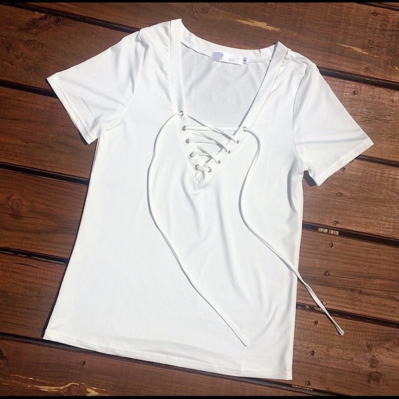 SOLD OUT! White Lace-Up Top - Picture 2 of 2