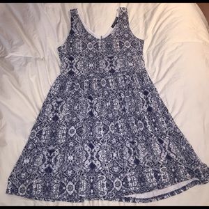 Blue and white print dress