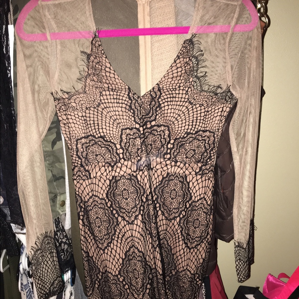 Nude sheer dress with lace detail