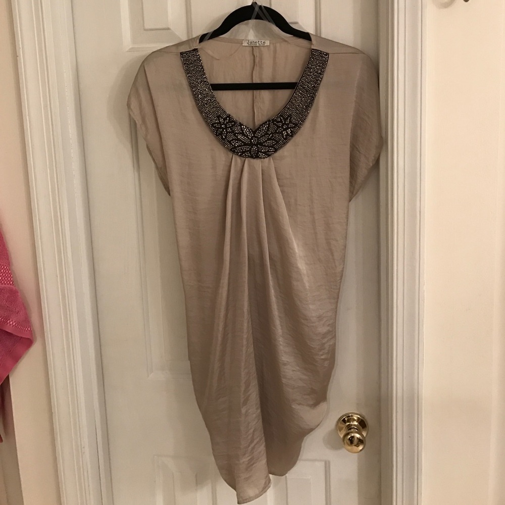 💕Tan dress with embellished necklace