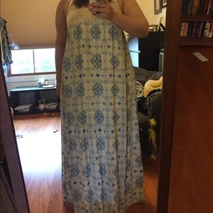White and blue print maxi dress