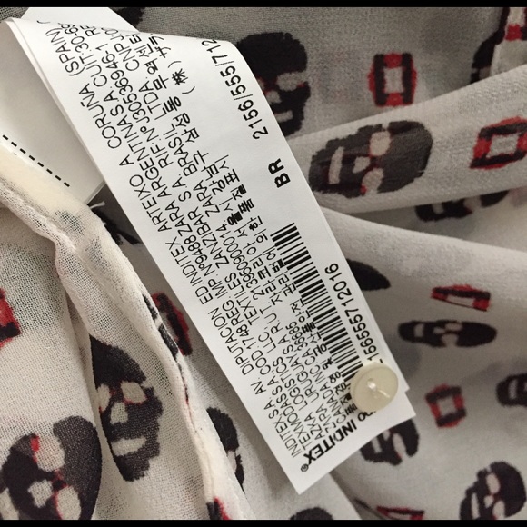NWT Zara Skull Print Long Sleeve Button Front Shirt size XS - Picture 7 of 7