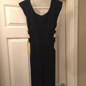 Lulus black and gold strap below the knee dress