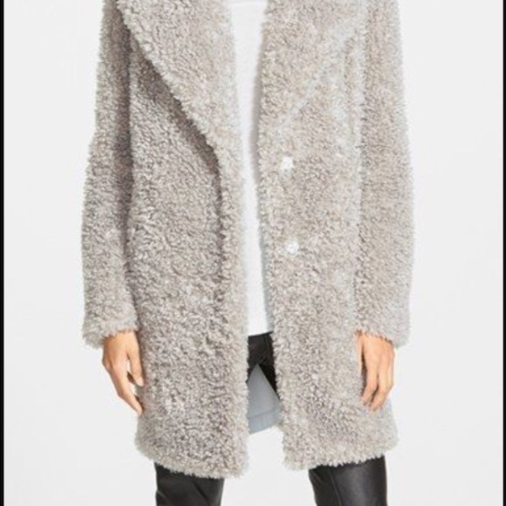 Kensie Teddy Bear Grey Fur Coat