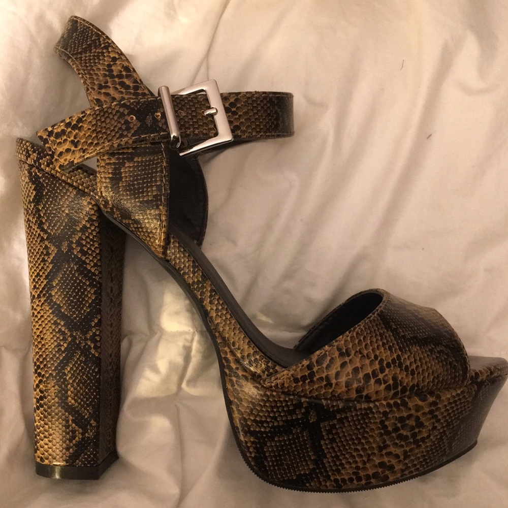 Faux snakeskin high heels