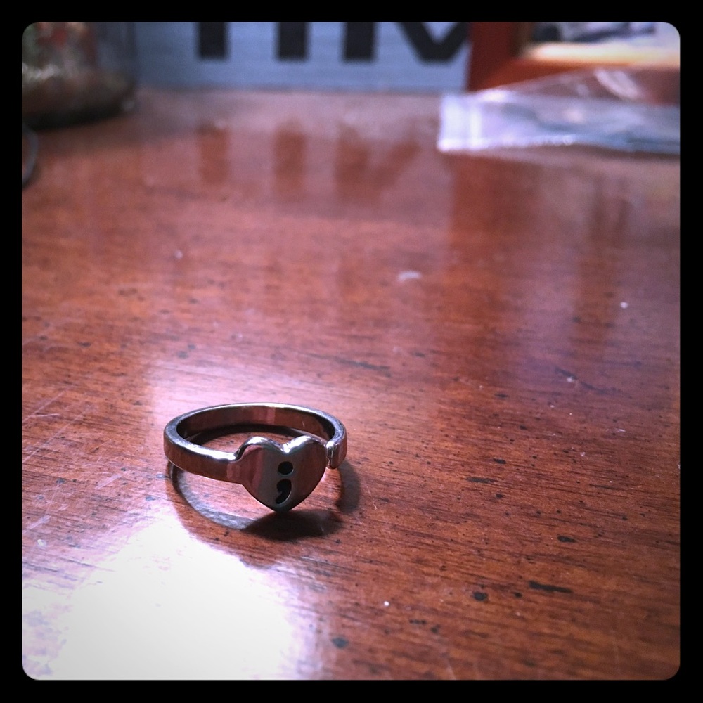 Silver semi-Colon heart ring