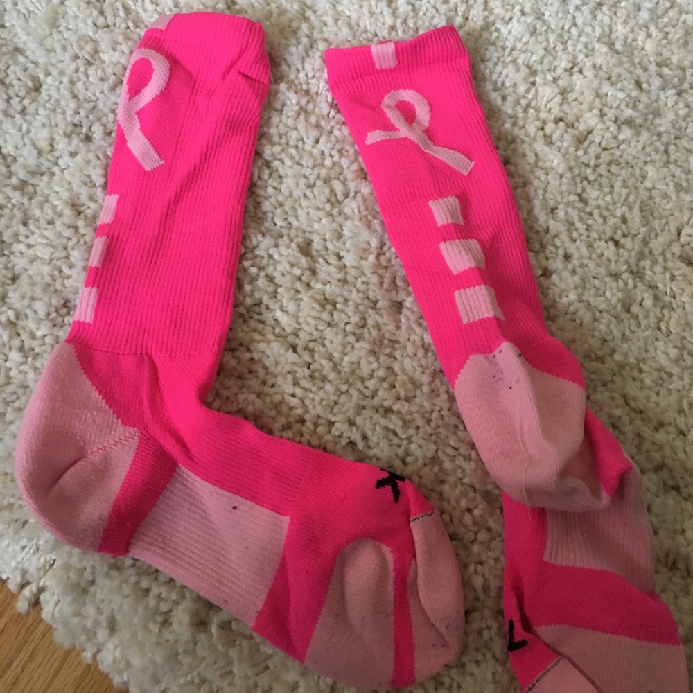 Neon pink breast cancer awareness socks!