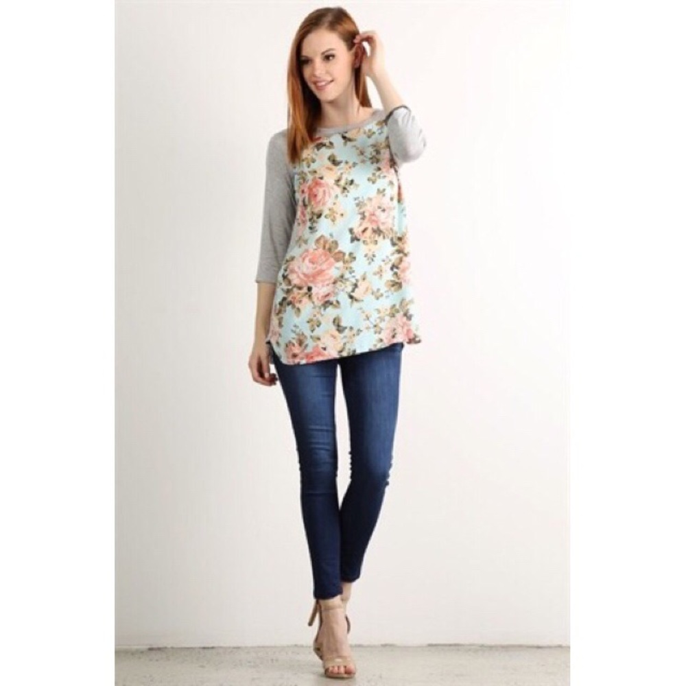 Floral Baseball Tunic - MINT - Picture 1 of 2