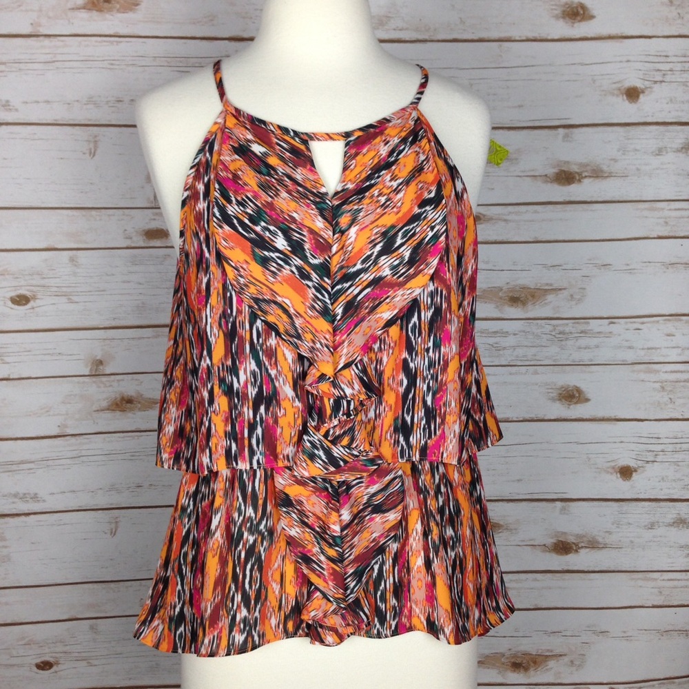 (Gianni Bini) Sleeveless Bar-Neck Ruffle Blouse