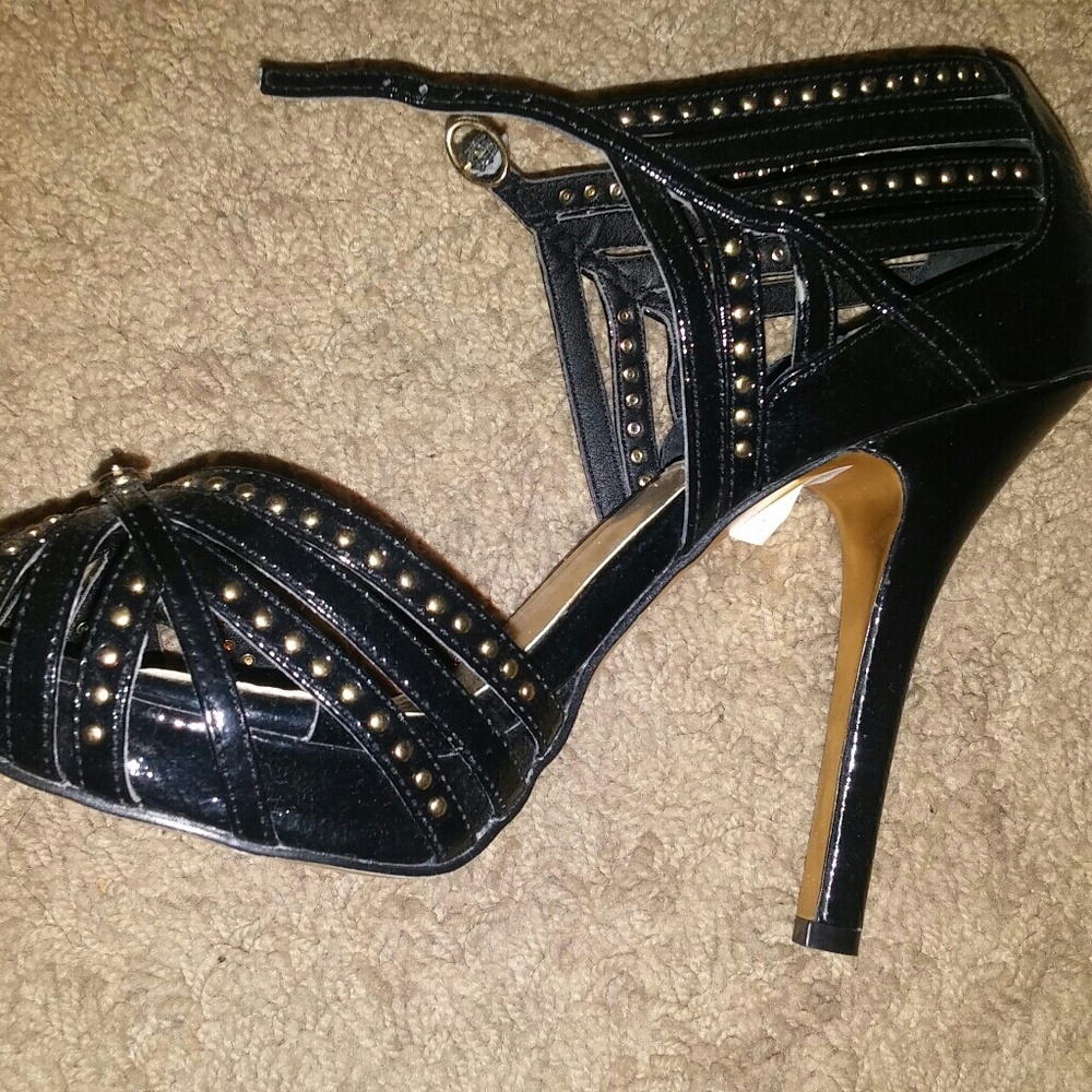 Black with gold embellishment studs stilletto heel