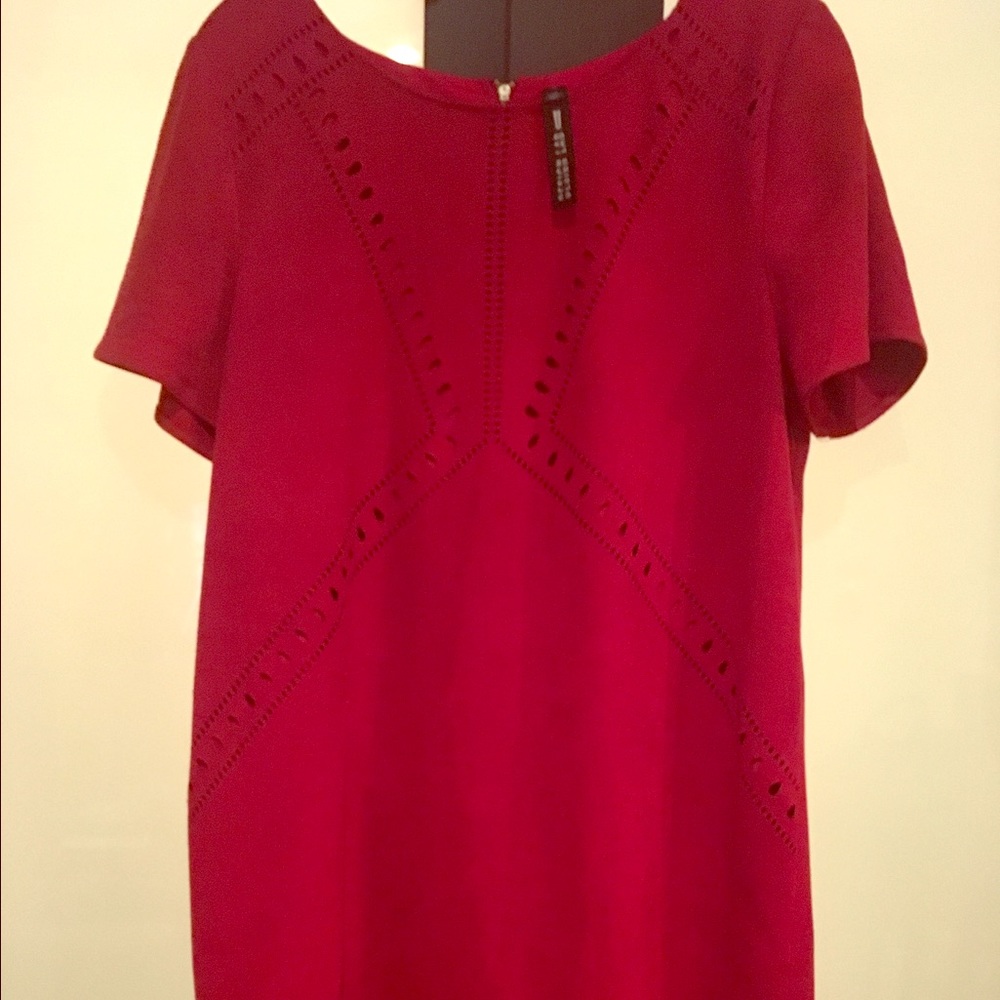 Red leather short sleeves dress