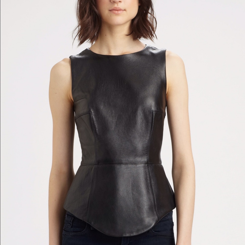 Tibi leather peplum top
