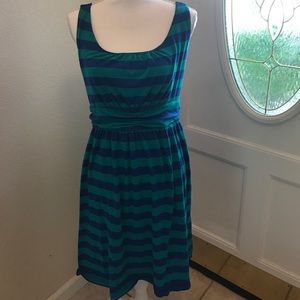 Blue and green striped summer dress