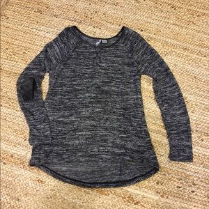 Black gray sweater with elbow patches hi-low hem