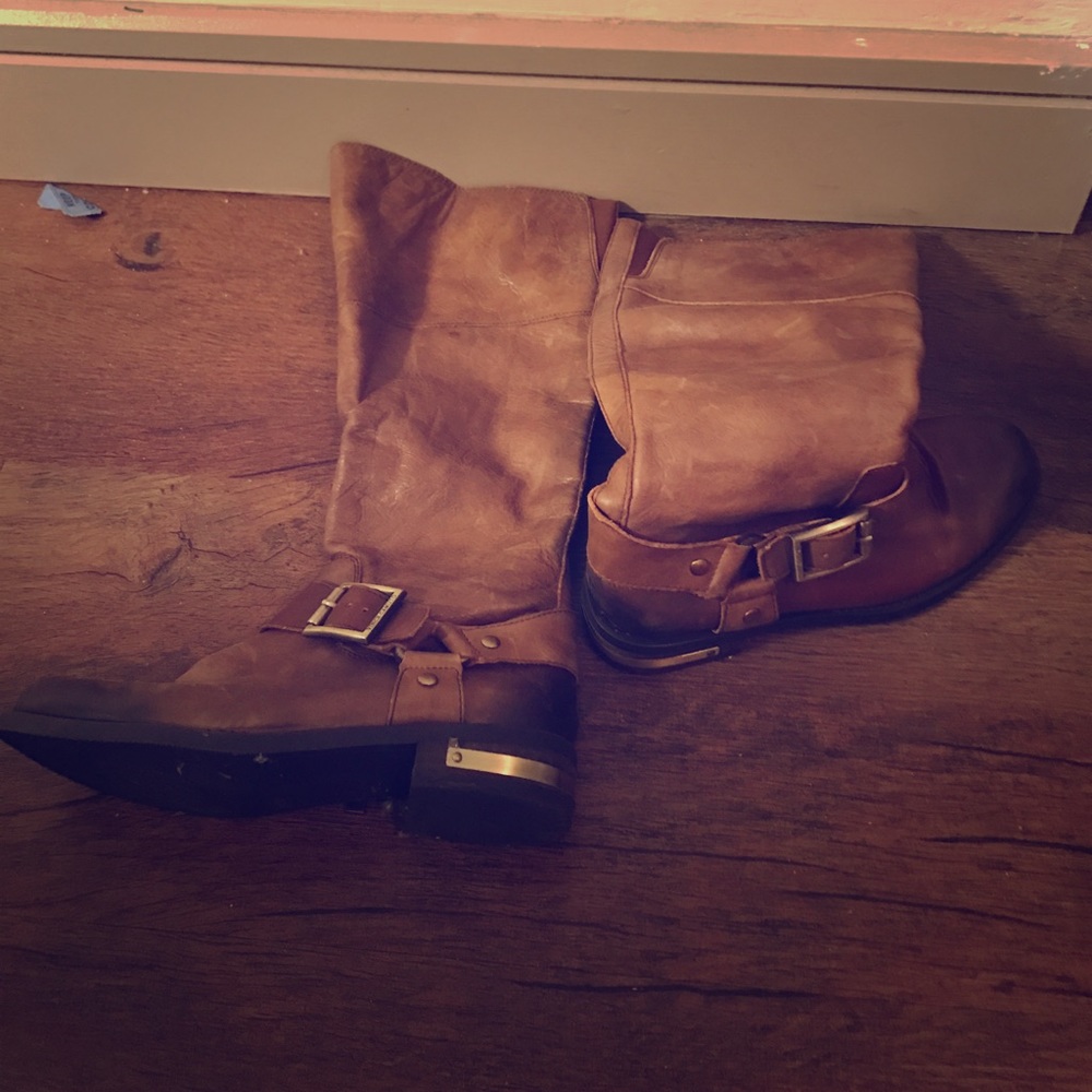 High, brown, leather boots