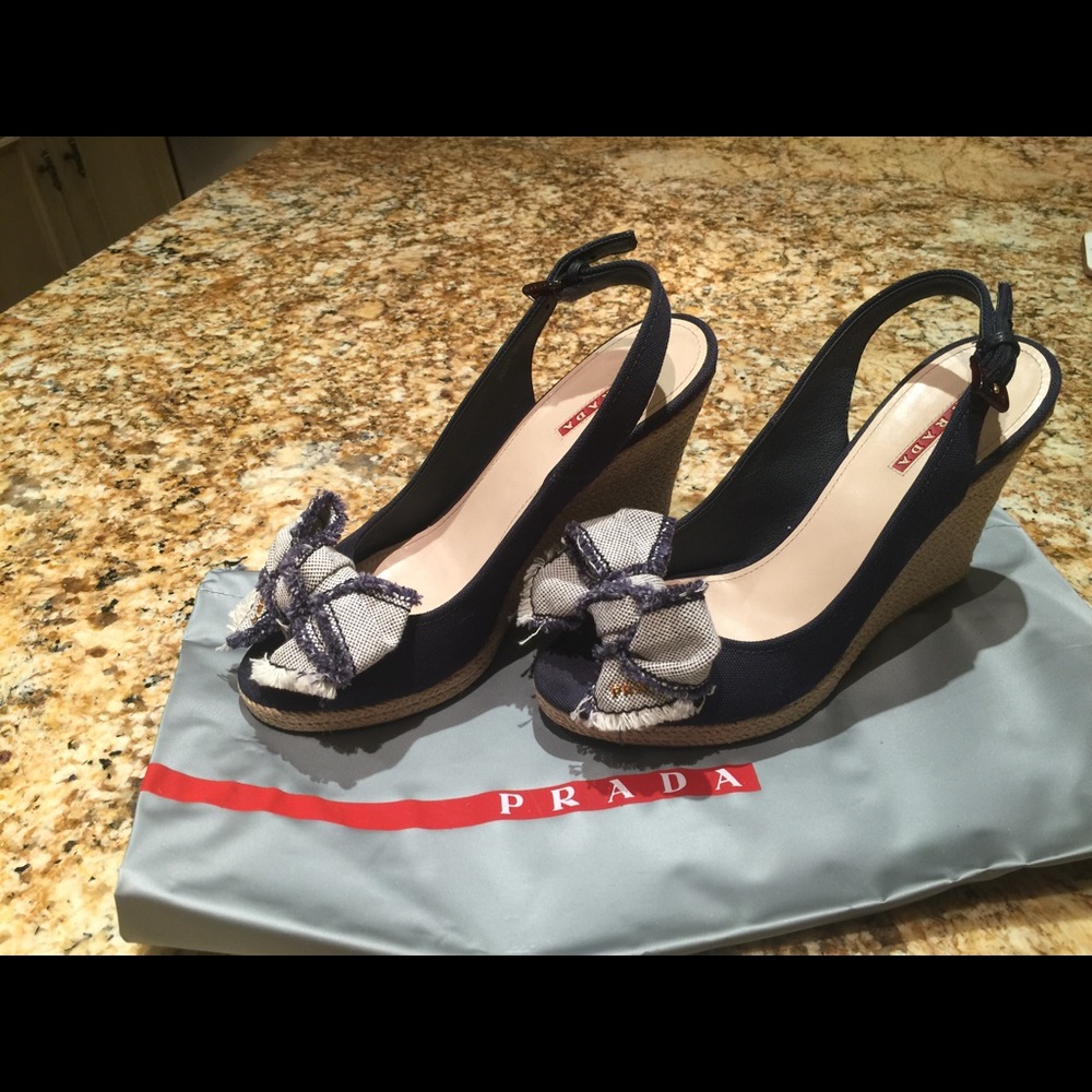 Prada wedge denim wedges