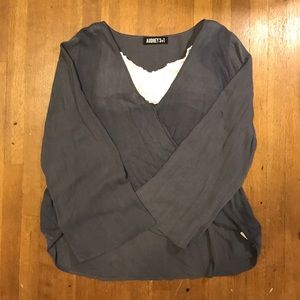 Deep-V overlap, layered blouse with bell sleeves