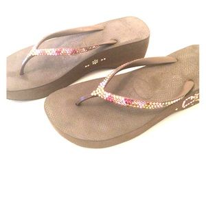 HAVAIANAS High Swarovski Crystal Brown Flip Flops