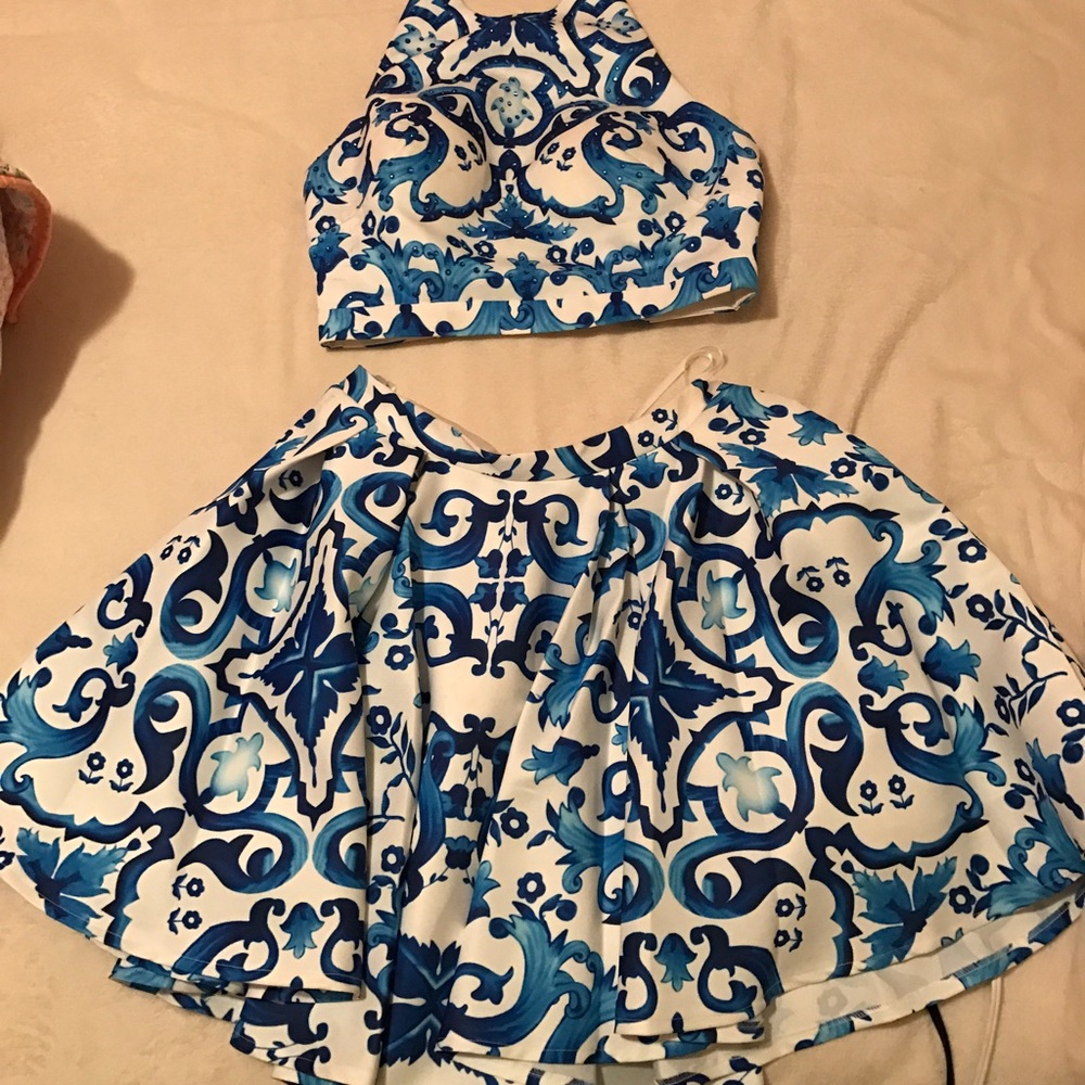 Two piece blue and white prom/ homecoming dress