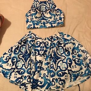 Two piece blue and white prom/ homecoming dress