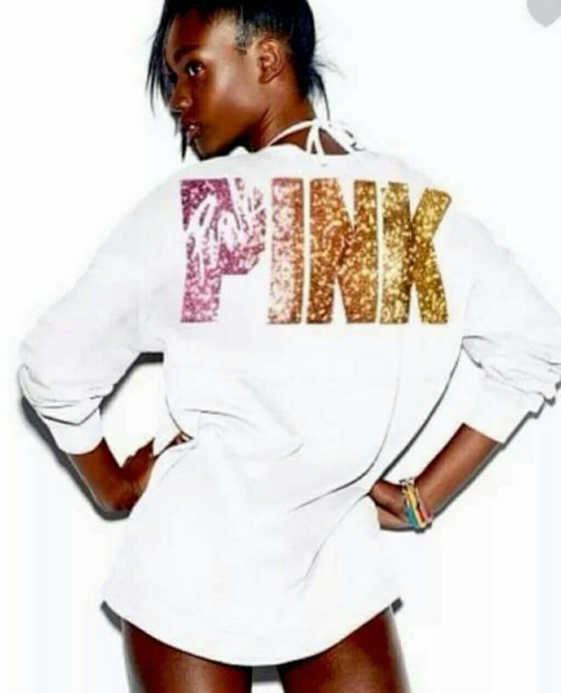 VS Pink Small rainbow sequin/bling crew