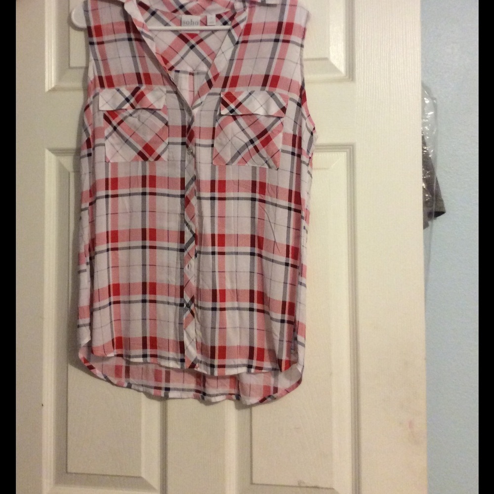 Plaid sleeveless button down