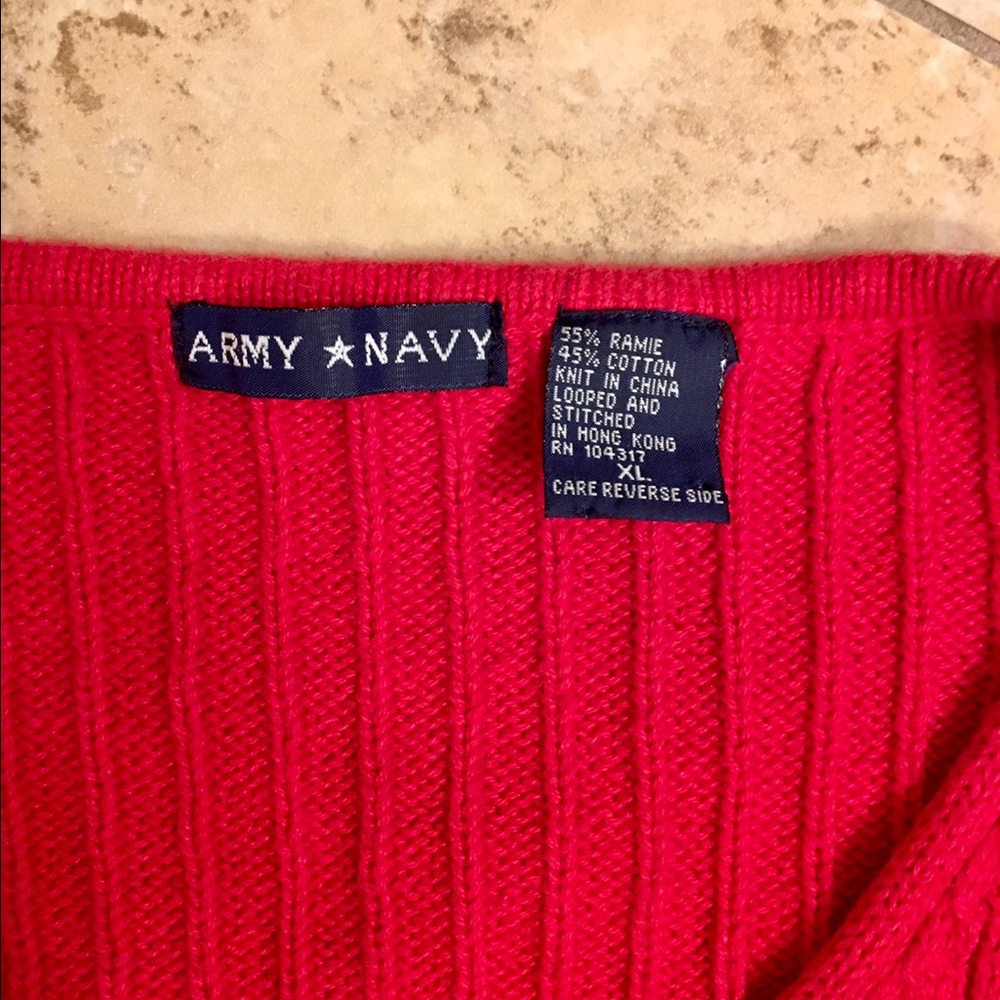 Army Navy Red Ribbed V-Neck Sweater - Picture 2 of 4