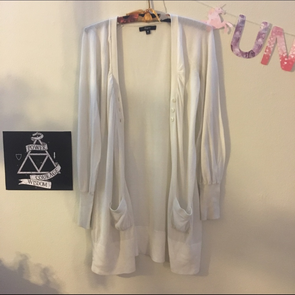 Long white Express cardigan