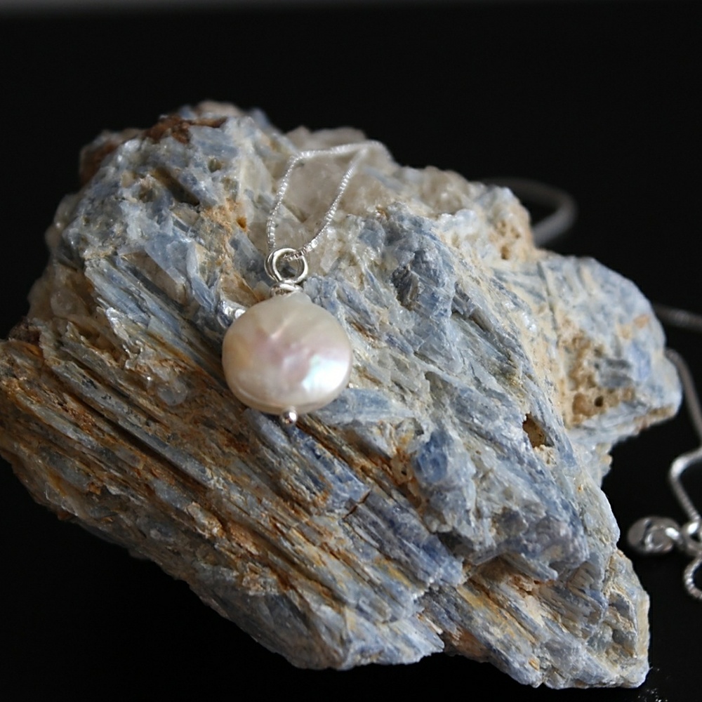 Coin Pearl Necklace, Sterling Silver