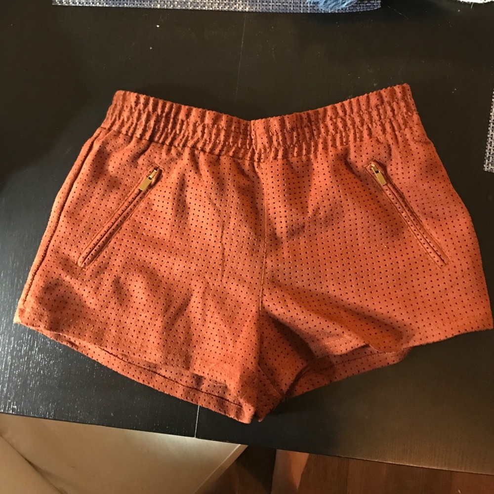 Burnt orange, suede shorts