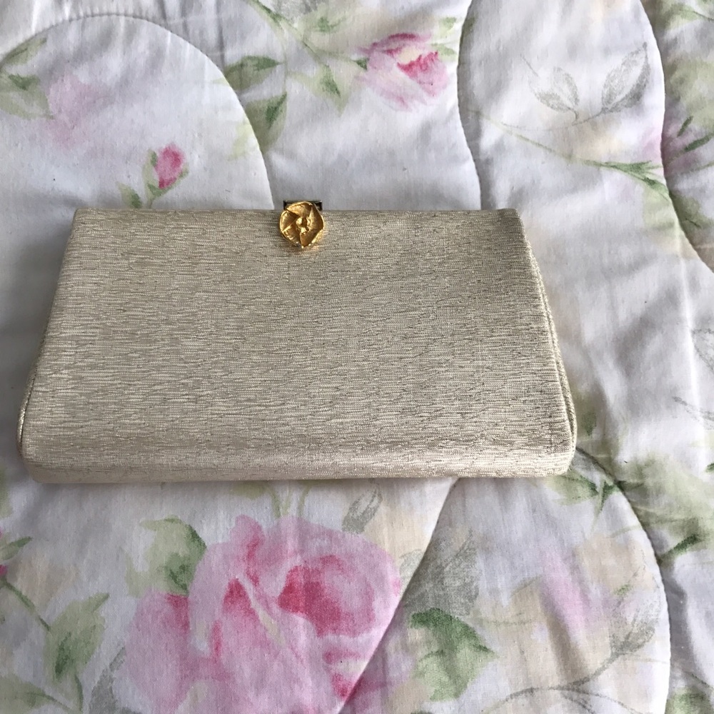 Gold metallic evening bag with Floral clasp