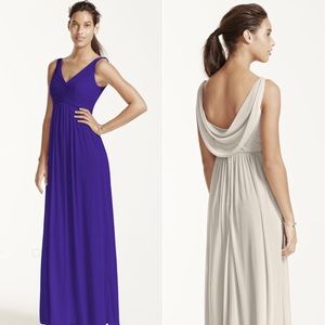 Davids Bridal- Long Mesh Dress with Cowl Back