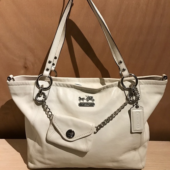 Coach Handbags - Coach White Leather Charm Tote Bag