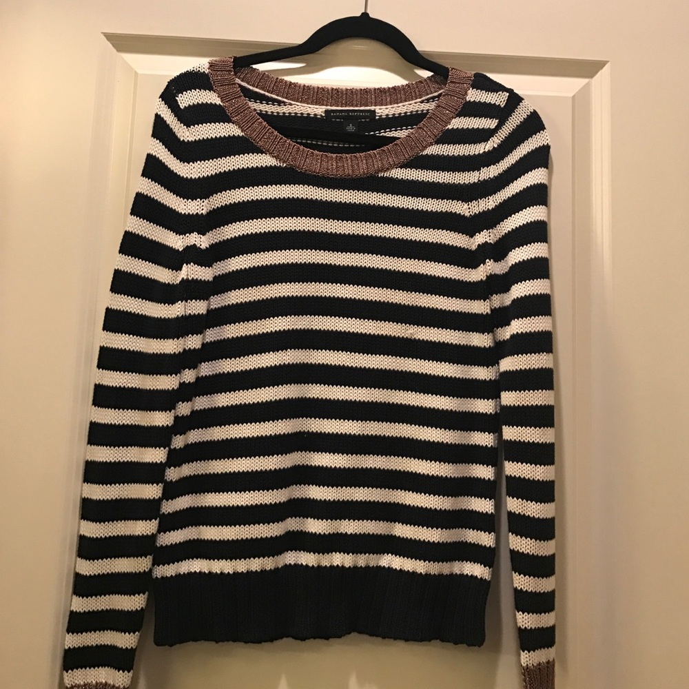 Banana Republic nautical sweater with bronze cuffs