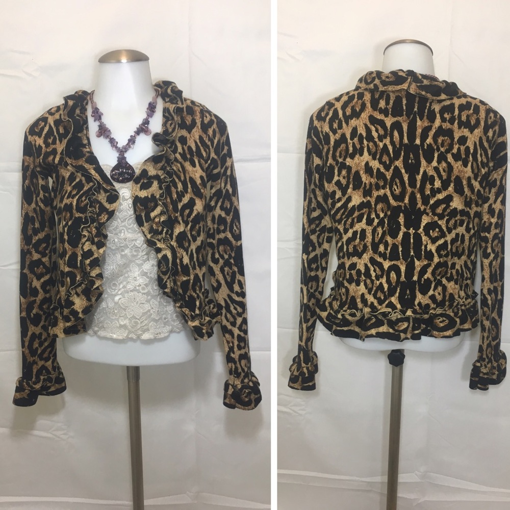 INC Ruffle Front Cheetah Cardigan