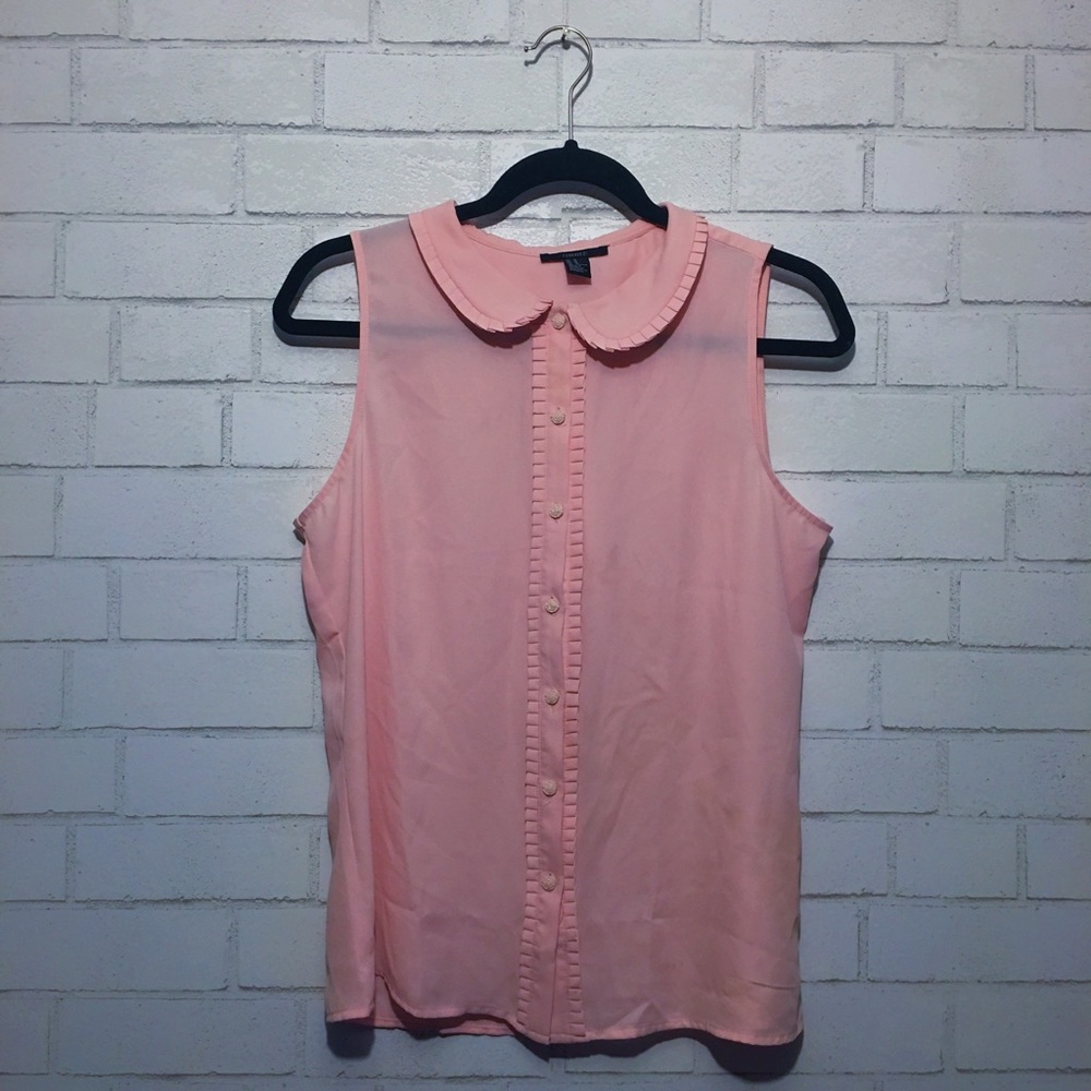 Pink Forever 21 Button Up Collared Tank Top
