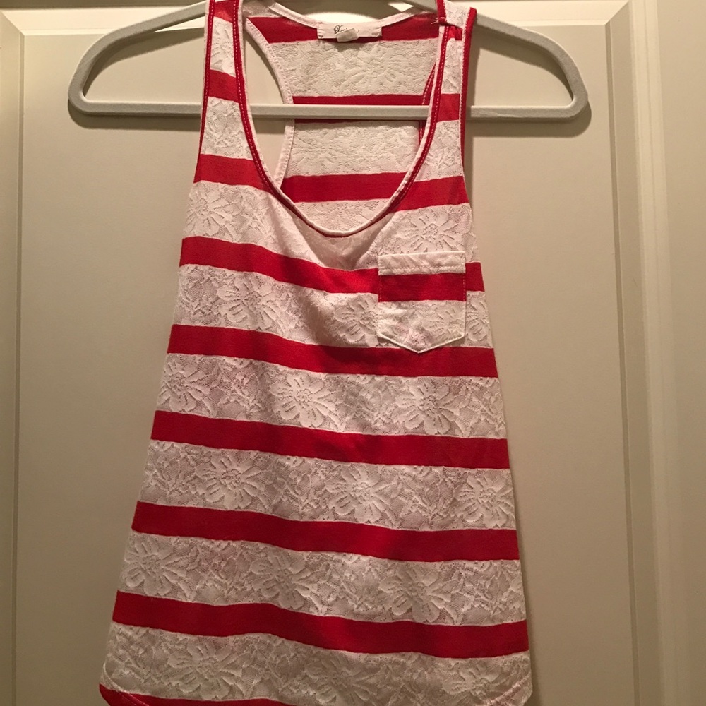 Red and white striped blouse