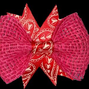 Pink and Red Burlap Hair Bow-The Love Collection