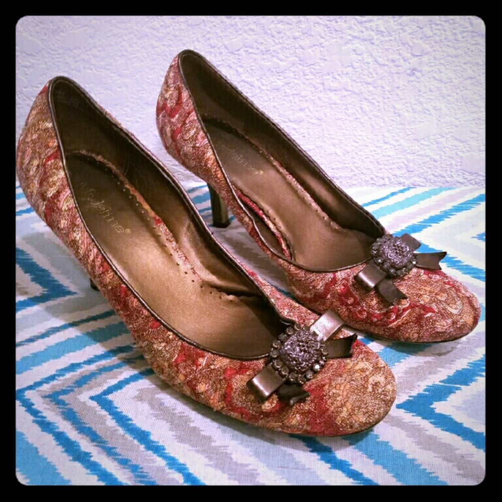 Gold and Burgundy Pumps