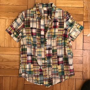 J crew madras patchwork short sleeve shirt preppy