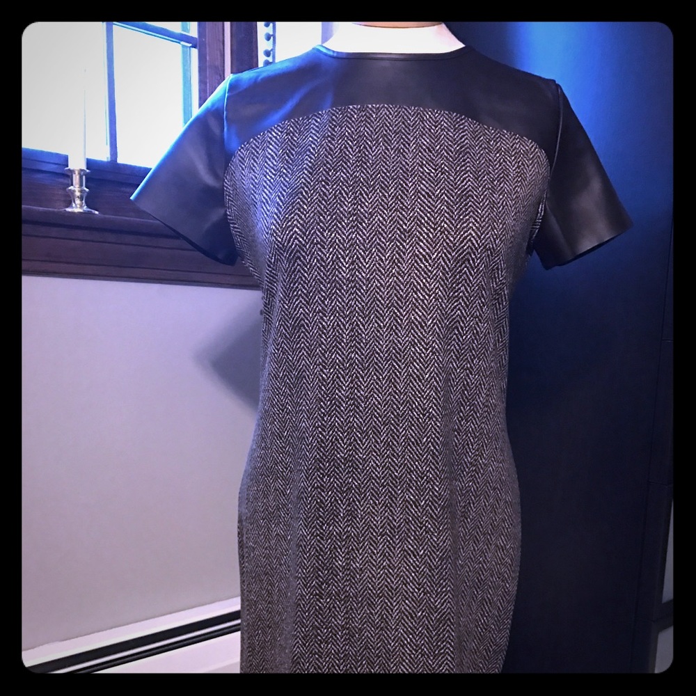 Michael Kors faux leather and herringbone dress