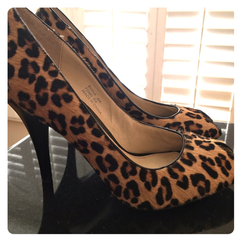 Calvin Klein animal print faux fur pumps