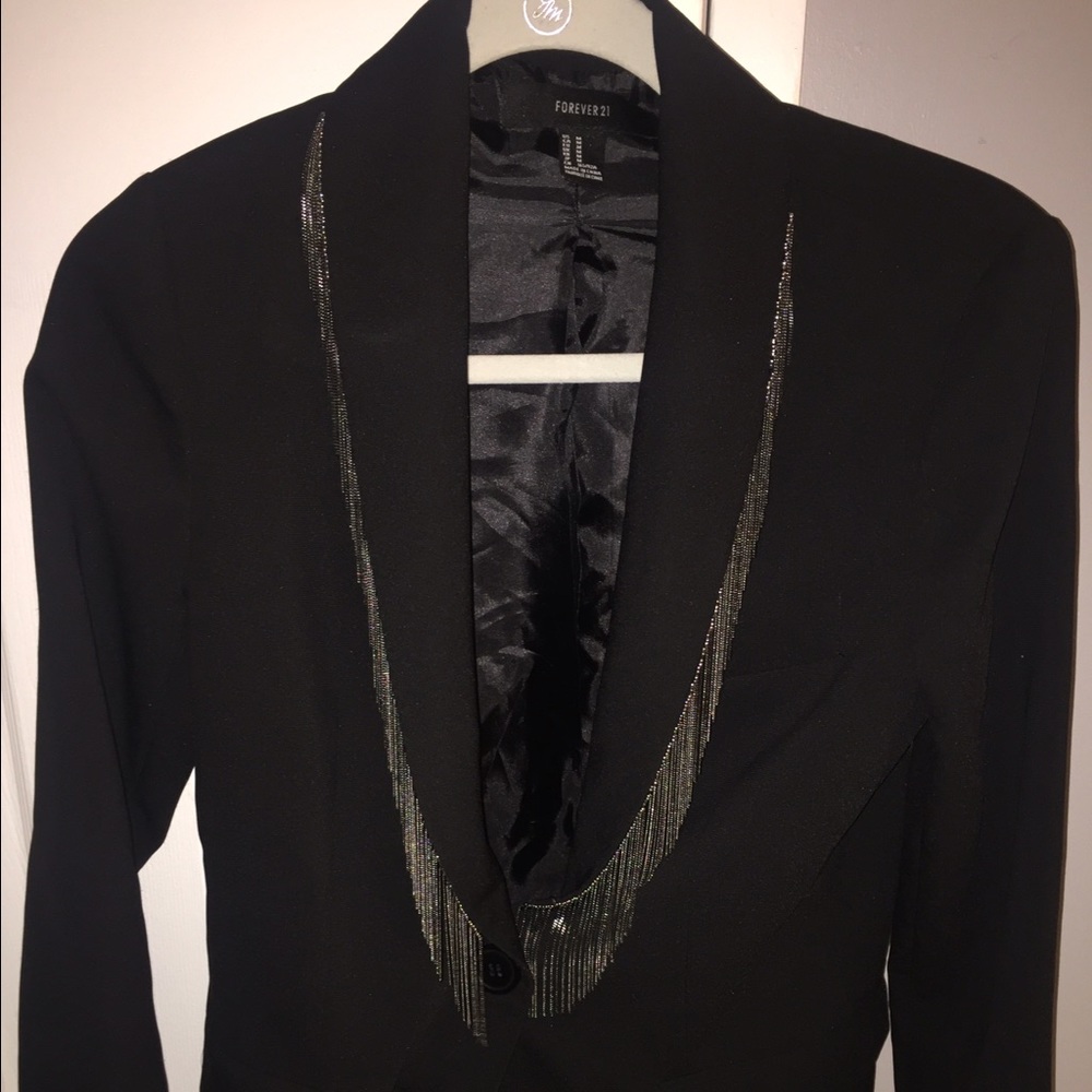 Black blazer with silver chained fringe