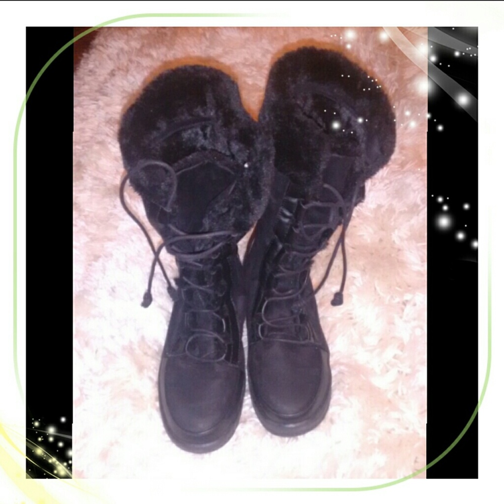 Black Faux Fur Lined Winter Boots