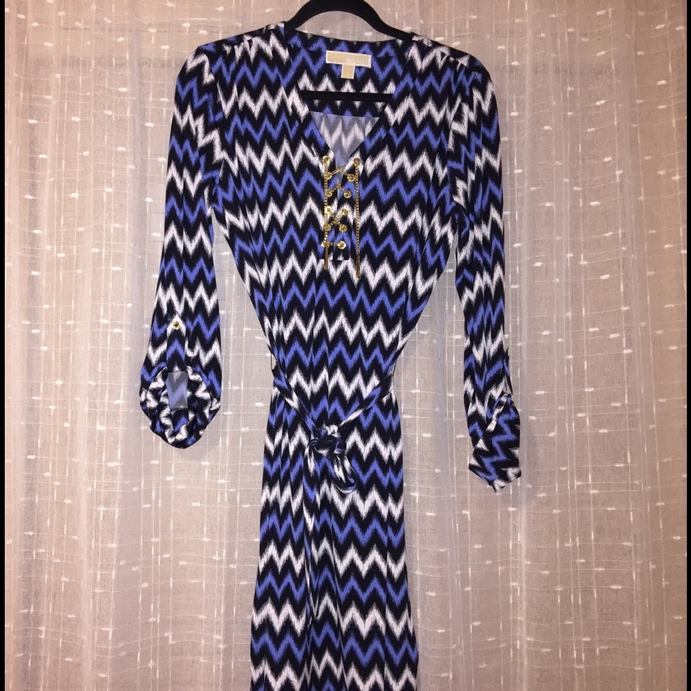Michael Kors Chevron Dress w Gold LaceUp Detail