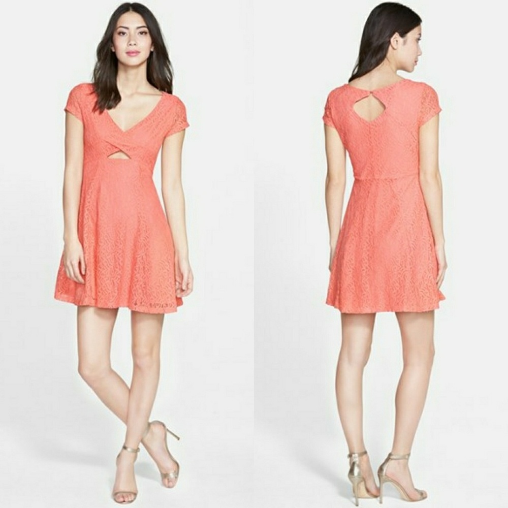 Jessica Simpson Kaitlee Coral Lace Cutout Dress